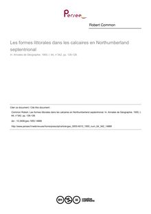 Les formes littorales dans les calcaires en Northumberland septentrional - article ; n°342 ; vol.64, pg 126-128
