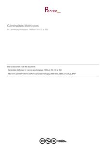 Généralités-Méthodes - compte-rendu ; n°2 ; vol.59, pg 592-592