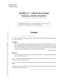 Champs lexicaux, Synthèse 3 : relevés de champs lexicaux, textes d’auteurs