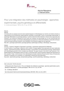 Pour une intégration des méthodes en psychologie : approches expérimentale, psycho-génétique et différentielle - article ; n°2 ; vol.84, pg 227-250