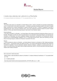 L asile des aliénés de Lafond à La Rochelle - article ; n°1 ; vol.7, pg 71-84