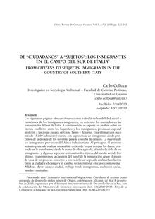De “ciudadanos” a “sujetos”: los inmigrantes en el campo del sur de Italia (From citizens to subjects: immigrants in the country of Southern Italy)