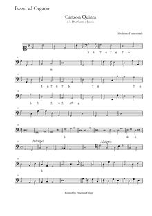Partition Basso ad organo, Canzon Quinta à 3 Due Canti e Basso, Frescobaldi, Girolamo