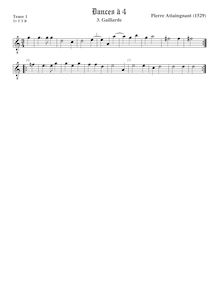 Partition ténor viole de gambe 1, octave aigu clef, Pavan et Galliards à 4