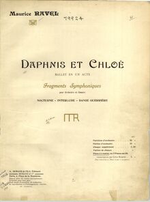 Partition couverture couleur, Daphnis et Chloé  No.1, Fragments symphoniques