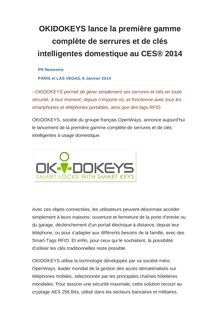OKIDOKEYS lance la première gamme complète de serrures et de clés intelligentes domestique au CES® 2014