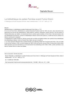 La bibliothèque du palais Farnèse avant Fulvio Orsini - article ; n°1 ; vol.107, pg 7-14