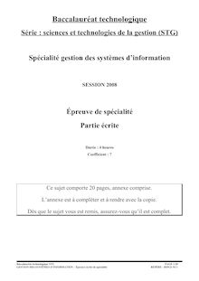 Sujet du bac STG 2008: Gestion des Systèmes d Information