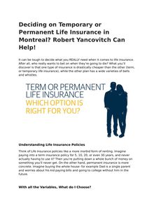 Robert Yancovitch Can Help in deciding Temporary or Permanent Life Insurance