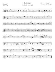 Partition ténor viole de gambe 2, alto clef, Nei vostri dolci baci par Giovanni de Macque