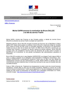 Michel SAPIN annonce la nomination de Bruno DALLES  à la tête du service Tracfin