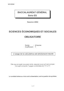 Sciences économiques et sociales (SES) 2002 Sciences Economiques et Sociales Baccalauréat général