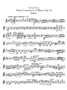 Partition violons I, II, Piano Concerto en A minor, Op.16, Grieg, Edvard