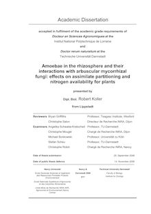 Amoebae in the rhizosphere and their interactions with arbuscular mycorrhizal fungi [Elektronische Ressource] : effects on assimilate partitioning and nitrogen availability for plants / presented by Robert Koller