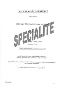 BAC Sciences economiques et sociales  SES  Specialite 2008 SES