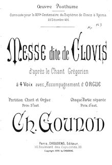 Partition complète (Latin), Messe dite de Clovis, Gounod, Charles