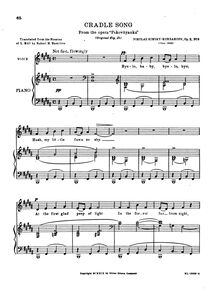Partition , Lullaby (pour low voix), 4 Romances, 4 Романcа, Rimsky-Korsakov, Nikolay