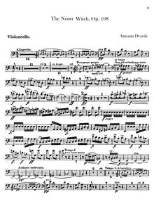 Partition violoncelles, pour Noon Witch, Polednice, Dvořák, Antonín
