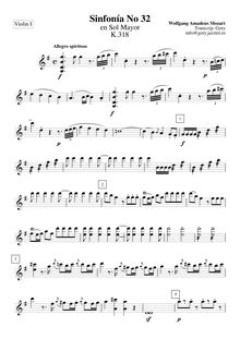 Partition violons I, Symphony No.32, Overture, G major, Mozart, Wolfgang Amadeus