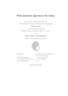 Post-quantum signatures for today [Elektronische Ressource] / von Erik Dahmen