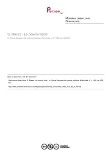 S. Biarez : Le pouvoir local   ; n°4 ; vol.40, pg 632-634