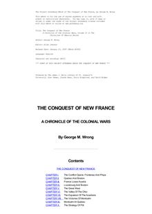 The Conquest of New France - A chronicle of the colonial wars