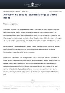 Charlie Hebdo : Allocution de François Hollande 