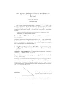Des triplets pythagoriciens au théorème de Fermat - FLP - Maths