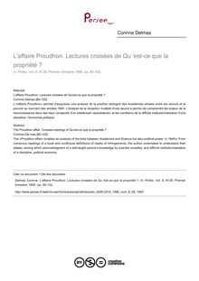 L affaire Proudhon. Lectures croisées de Qu  est-ce que la propriété ? - article ; n°29 ; vol.8, pg 80-102