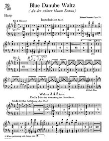 Partition harpe, pour Blue Danube, Op. 314, On the Beautiful Blue Danube - WalzesAn der schönen blauen Donau
