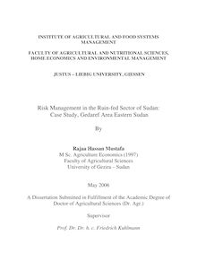 Risk management in the rain-fed sector of Sudan [Elektronische Ressource] : case study, Gedaref area eastern Sudan / by Rajaa Hassan Mustafa
