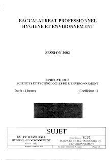Sciences et technologies de l environnement 2002 Bac Pro - Hygiène et environnement