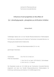 Influence of soil properties on the effect of 3,4-dimethylpyrazole-phosphate as nitrification inhibitor [Elektronische Ressource] / Gerhard Barth