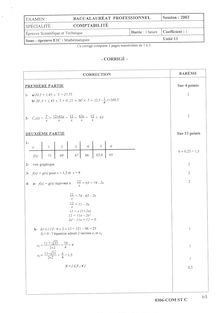 Corrige BACPRO COMPTABILITE Mathematiques 2003