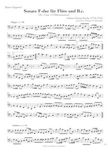 Partition basse , partie, 11 flûte sonates, 1. C major2. G major3. B♭ major4. F major5. G major6. G major7. G major8. D major9. B♭ major10. A major11. G major par Johann Benda