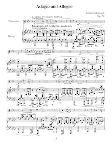 Partition cor* et partition de piano, Adagio et Allegro, Op.70, Adagio et allegro pour violoncelle (et piano), Op.10
