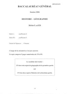 Histoire Géographie 2006 Sciences Economiques et Sociales Baccalauréat général