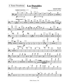 Partition ténor Trombone 1 (basse clef), Les Danaïdes, Salieri, Antonio