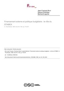 Financement externe et politique budgétaire : le rôle du STABEX - article ; n°160 ; vol.40, pg 775-787