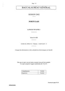 Baccalaureat 2002 lv1 portugais sciences economiques et sociales
