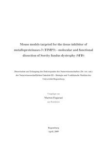 Mouse models targeted for the tissue inhibitor of metalloproteinases-3 (TIMP3) [Elektronische Ressource] : molecular and functional dissection of Sorsby fundus dystrophy (SFD) / vorgelegt von Marton Fogarasi