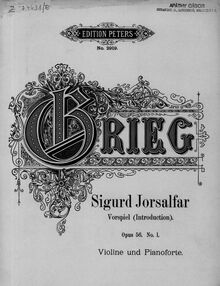 Partition de piano et partition de violon, Sigurd Jorsalfar Op.56