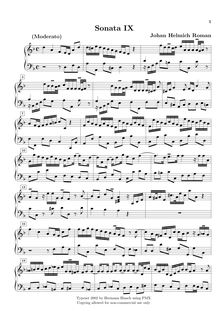 Partition I, Sonata en A major, 12 clavecin sonates ou , Roman, Johan Helmich