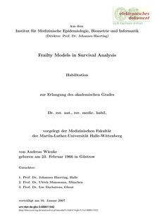 Frailty models in survival analysis [Elektronische Ressource] / von Andreas Wienke