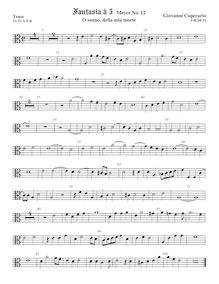 Partition ténor viole de gambe 2, alto clef, Fantasia pour 5 violes de gambe, RC 44