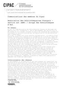 Communications des membres du Cipac Association des ...