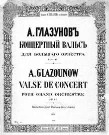 Partition Front cover et title page, Concert Waltz No. 1, Op.47