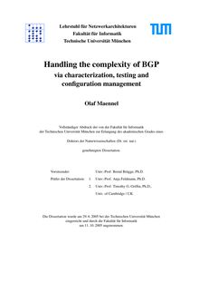 Handling the complexity of BGP [Elektronische Ressource] : via characterization, testing and configuration management / Olaf Maennel