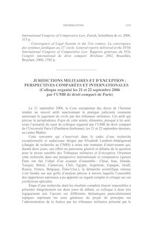 Juridictions militaires et d’exception : perspectives comparées et internationales (Colloque organisé les 21-22 septembre 2006 par l’UMR de droit comparé de Paris) - autre ; n°4 ; vol.58, pg 1253-1255