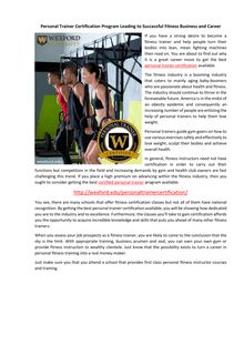 Personal Trainer Certification Program Leading to Successful Fitness Business and Career